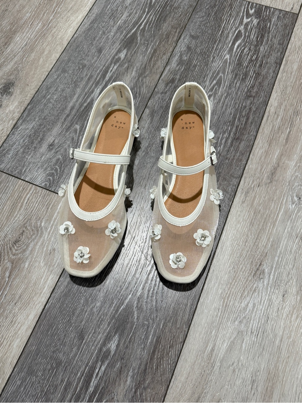 a new day White Floral Mesh Mary Jane Flats